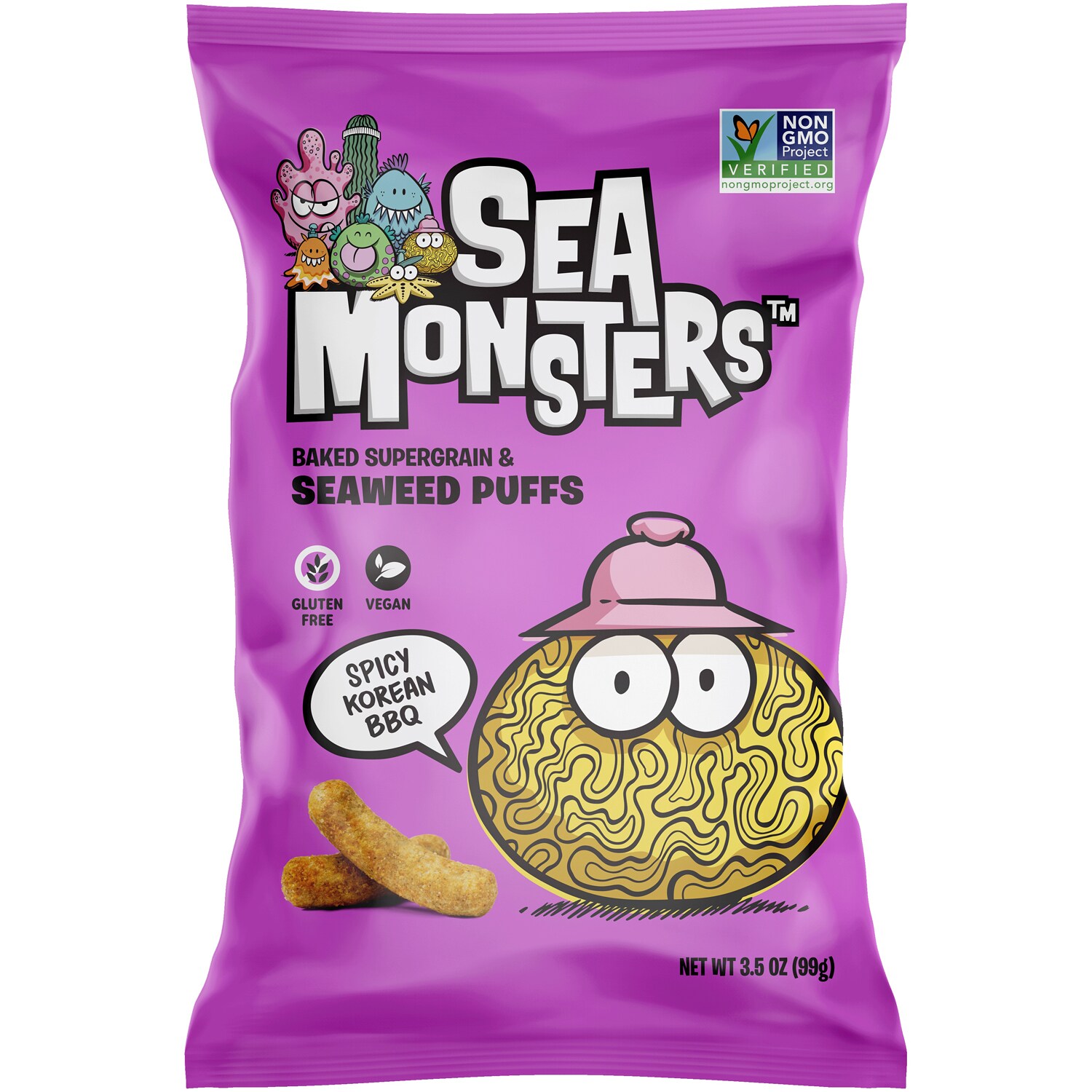 Sea Monsters Baked Supergrain & Seaweed Puffs, Spicy Korean BBQ