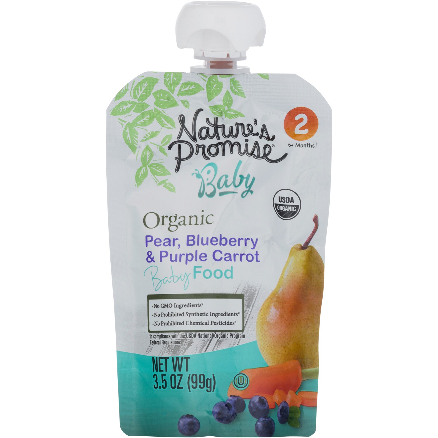 Nature's Promise Stage 2 Organic Baby Food, Pear, Blueberry & Purple Carrot