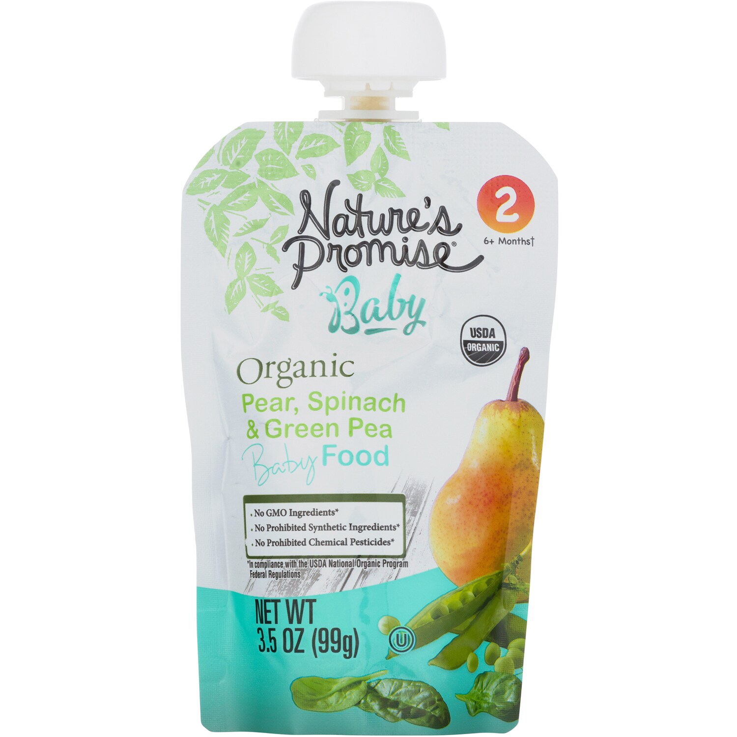 Nature's Promise Stage 2 Organic Baby Food, Pear, Spinach & Green Pea