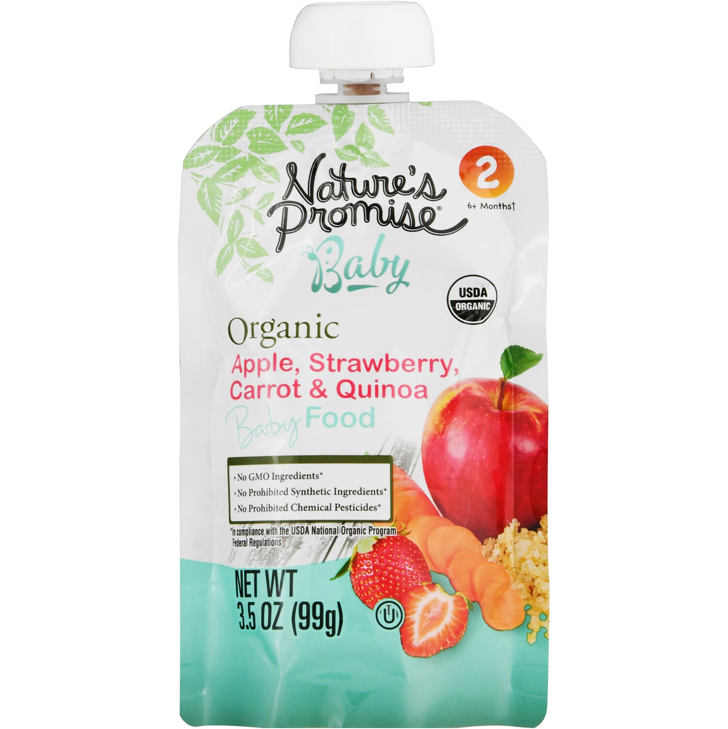 Nature's Promise Stage 2 Organic Baby Food, Apple, Strawberry, Carrot & Quinoa