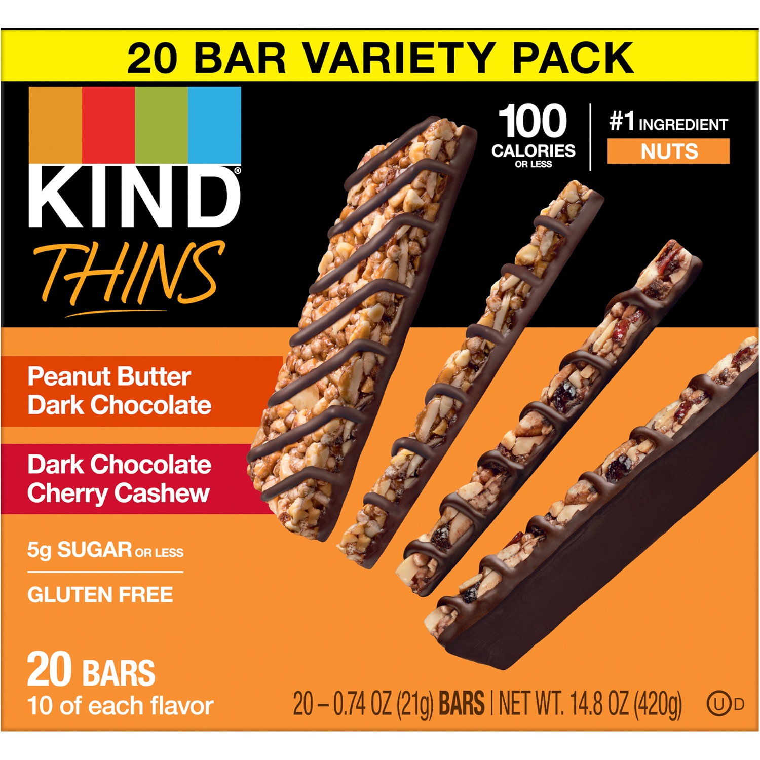 KIND Thins Gluten Free Variety Pack, Peanut Butter Dark Chocolate & Dark Chocolate Cherry Cashew