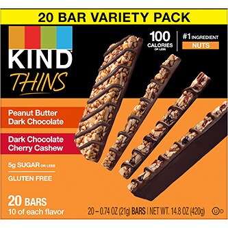 KIND Thins Gluten Free Variety Pack, Peanut Butter Dark Chocolate & Dark Chocolate Cherry Cashew