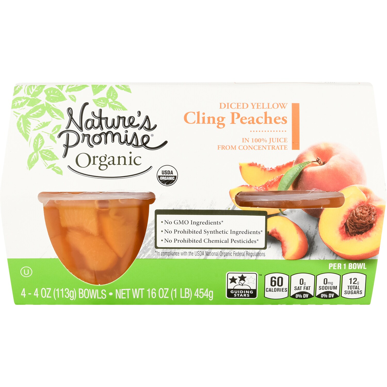 Nature's Promise Organic Fruit Bowls, Diced Yellow Cling Peaches