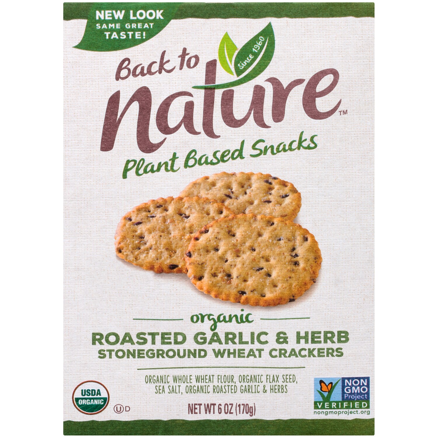 Back to Nature Organic Stoneground Wheat Crackers, Roasted Garlic & Herb