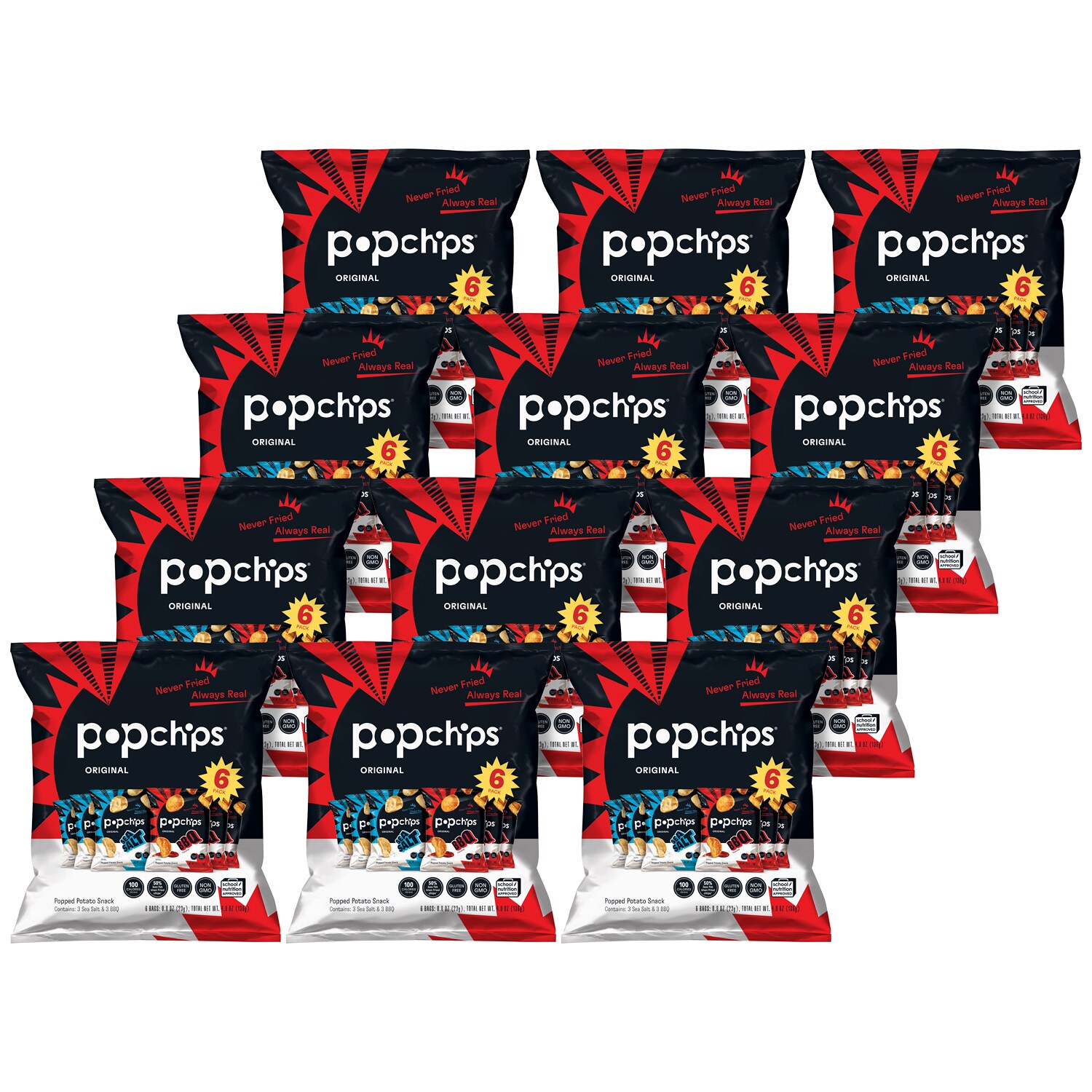 Popchips Potato Popped Chip Snack, Barbeque and Original Variety Pack, Case