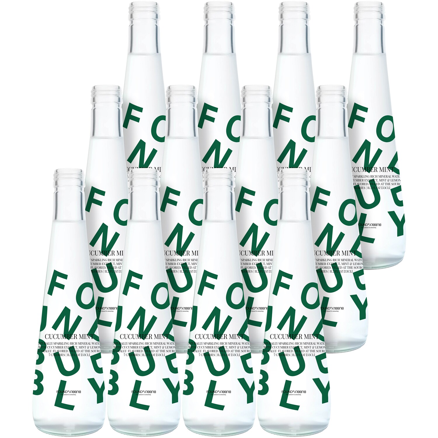 Found Bubbly Sparkling Mineral Water, Cucumber Mint, Glass Bottles