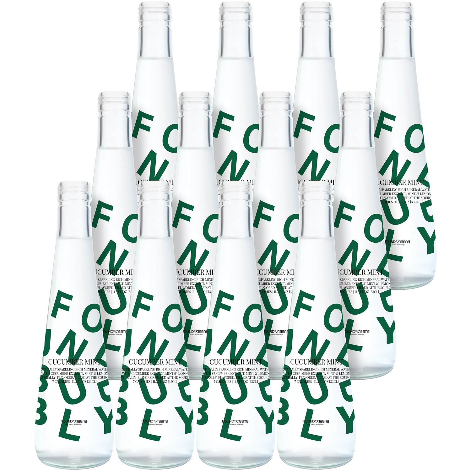 Found Bubbly Sparkling Mineral Water, Cucumber Mint, Glass Bottles