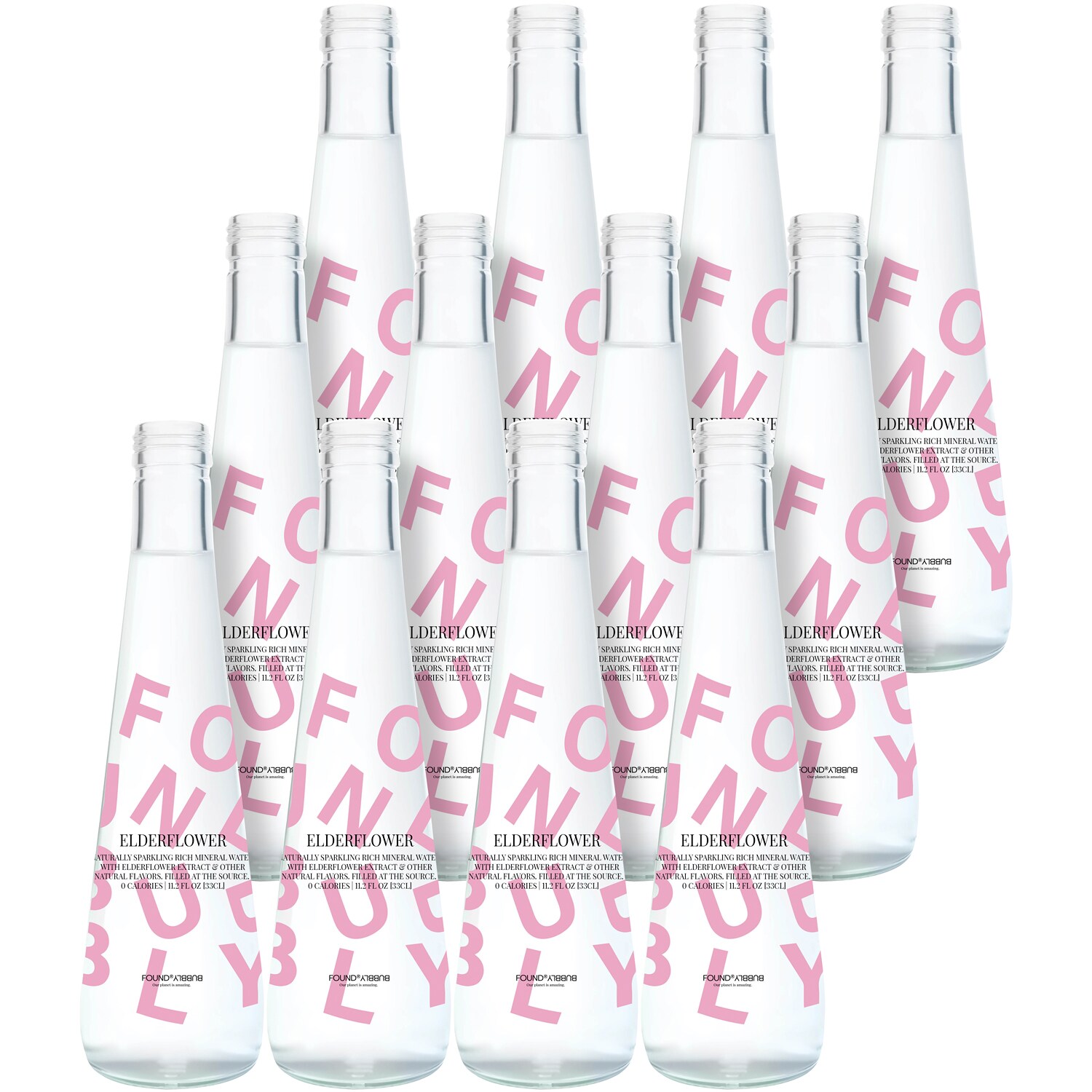 Found Bubbly Sparkling Mineral Water, Elderflower, Glass Bottles