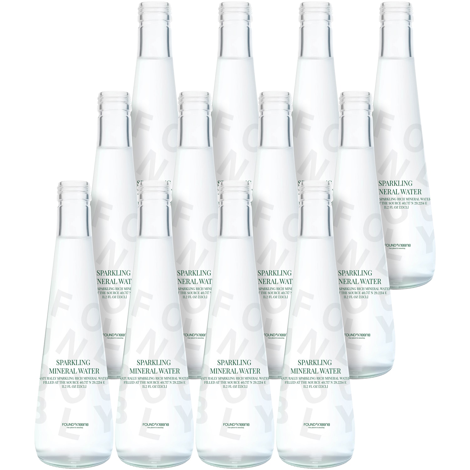 Found Bubbly Sparkling Mineral Water, Glass Bottles