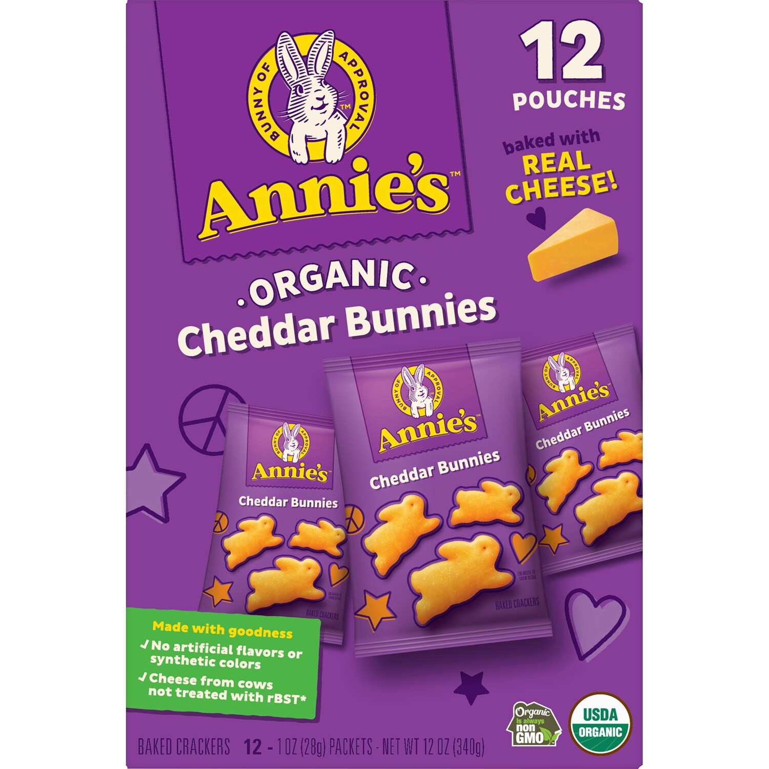 Annie's Organic Baked Snack Crackers Snack Packs, Cheddar Bunnies