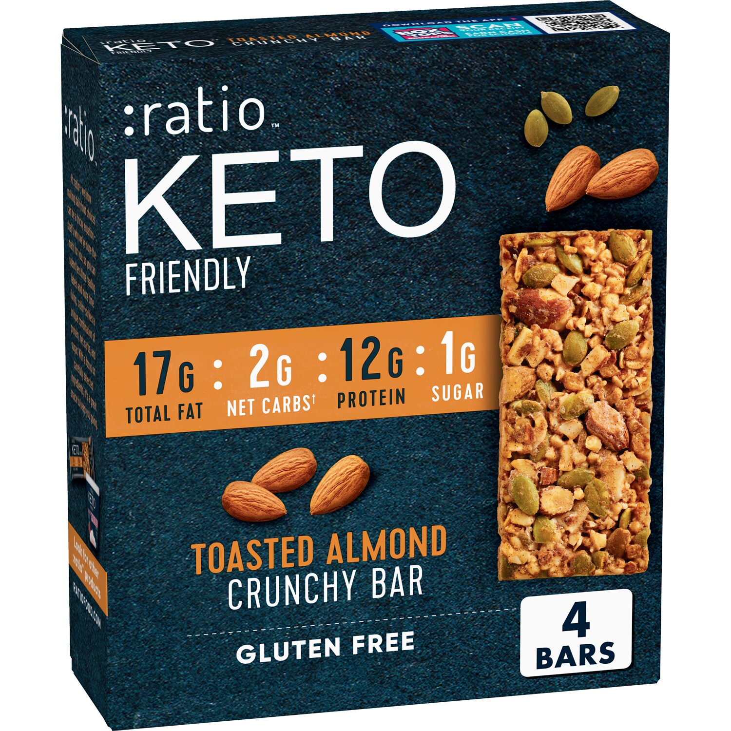 Ratio Keto Friendly Crunchy Bars, Toasted Almond