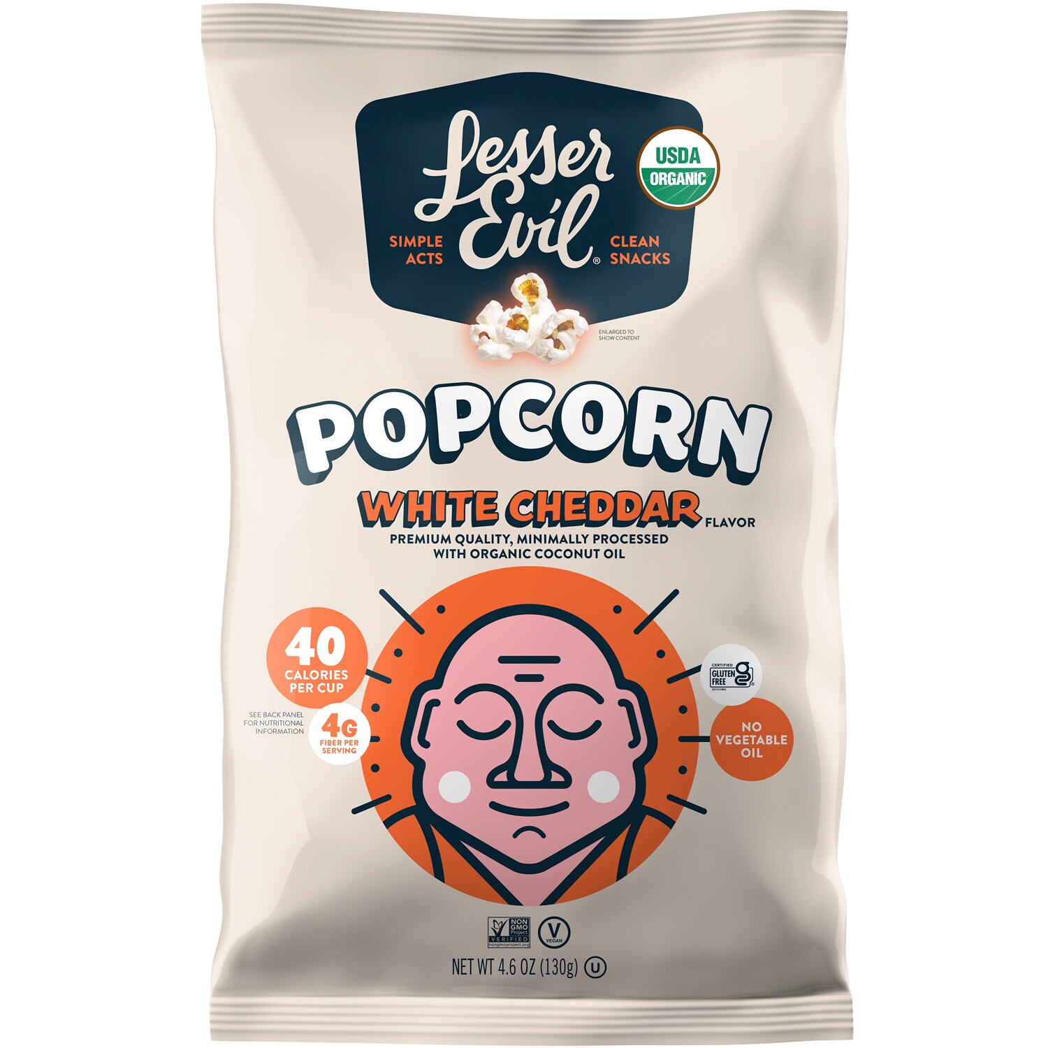 LesserEvil Organic Popcorn, White Cheddar Flavor