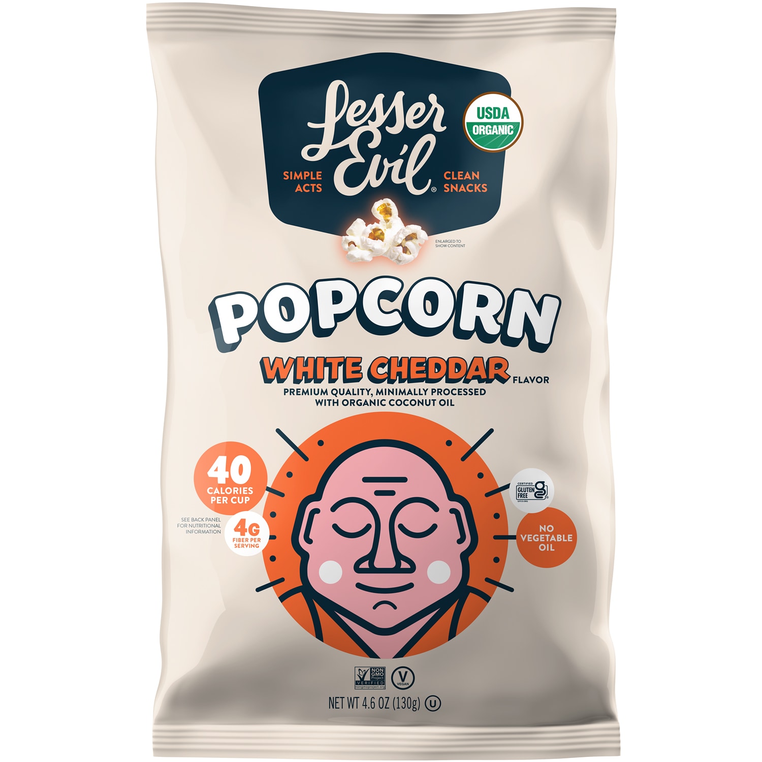 LesserEvil Organic Popcorn, White Cheddar Flavor