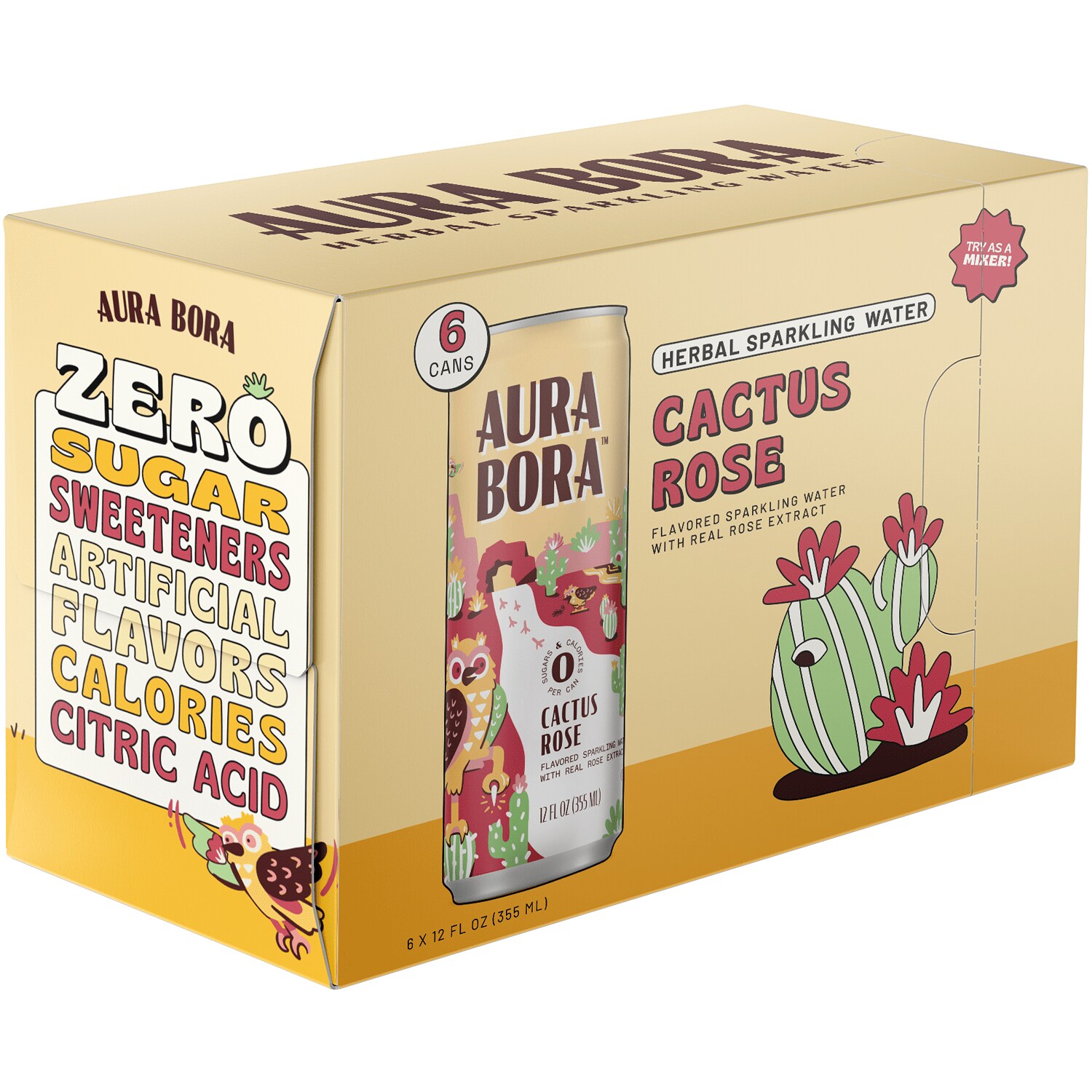 Aura Bora Herbal Sparkling Water, Cactus Rose, Cans
