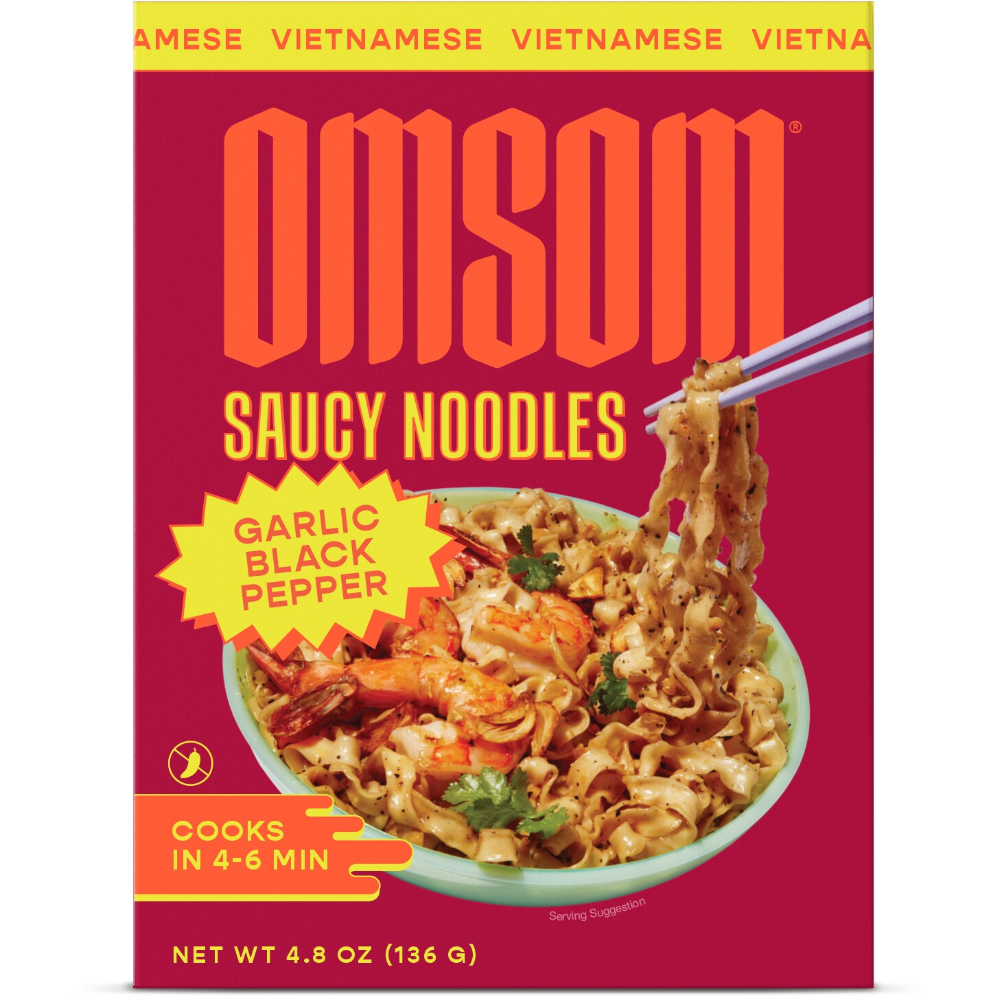 Omsom Saucy Noodles, Garlic Black Pepper