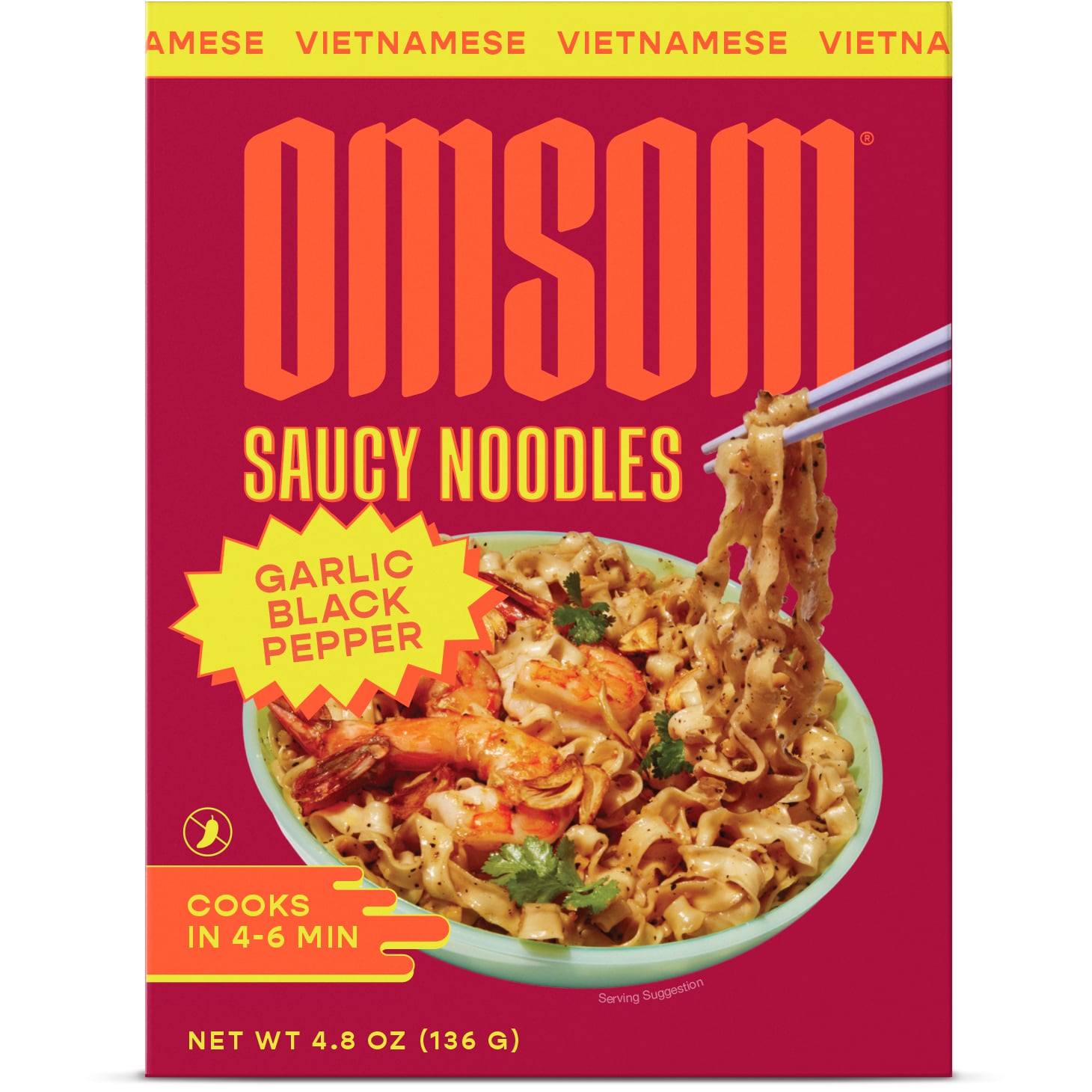 Omsom Saucy Noodles, Garlic Black Pepper