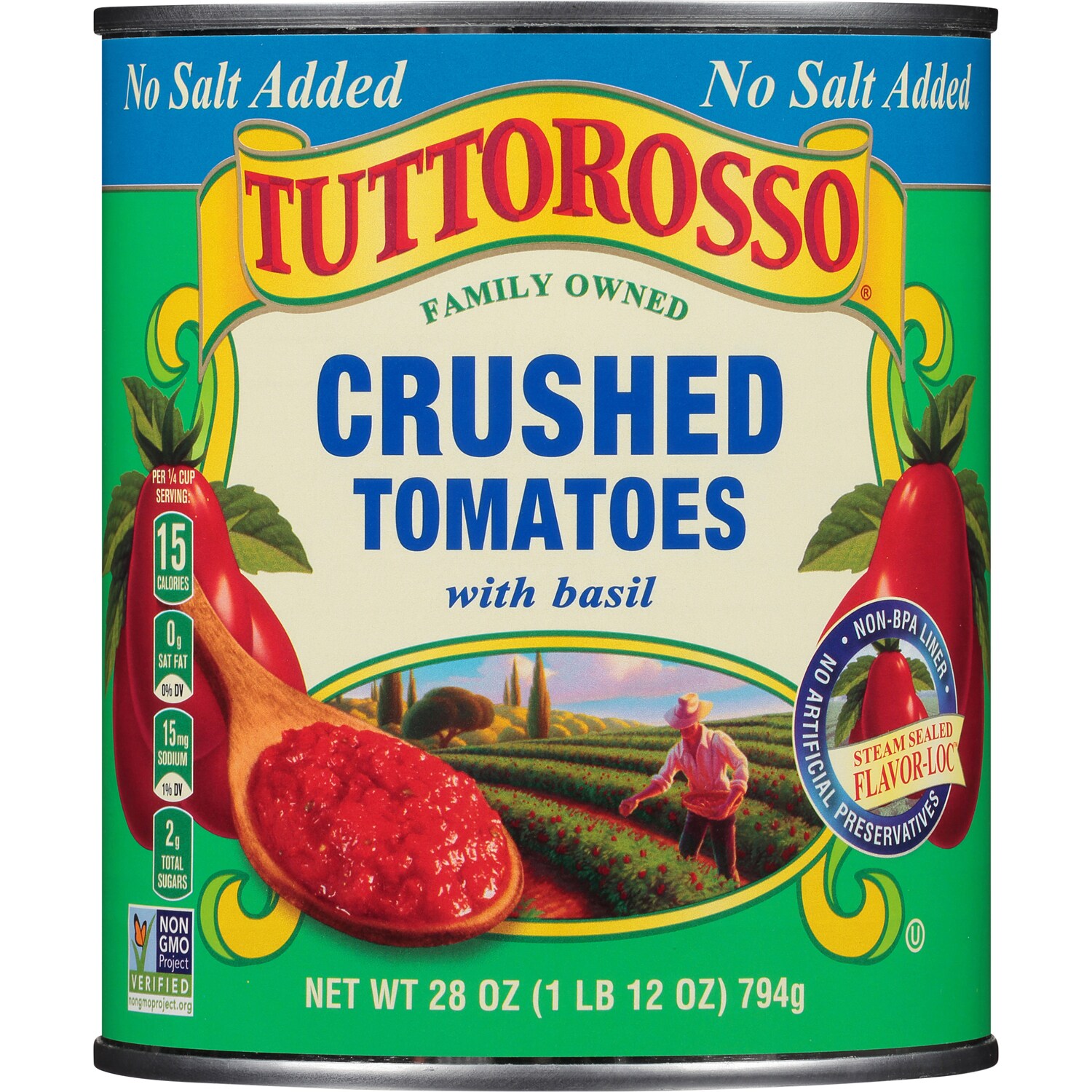 Tuttorosso Crushed Tomatoes with Basil, No Salt Added 
