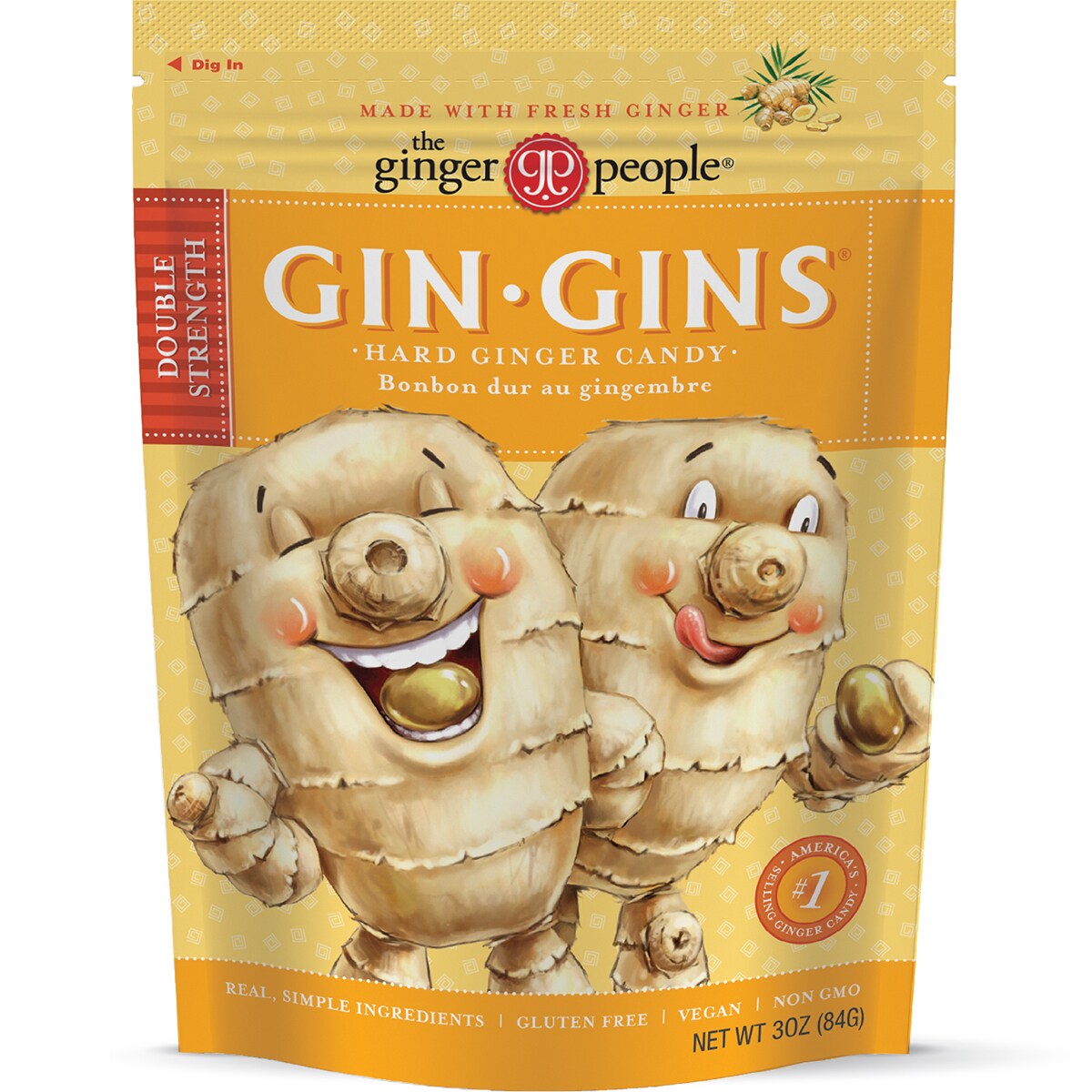 The Ginger People Gin Gins Hard Ginger Candy, Double Strength