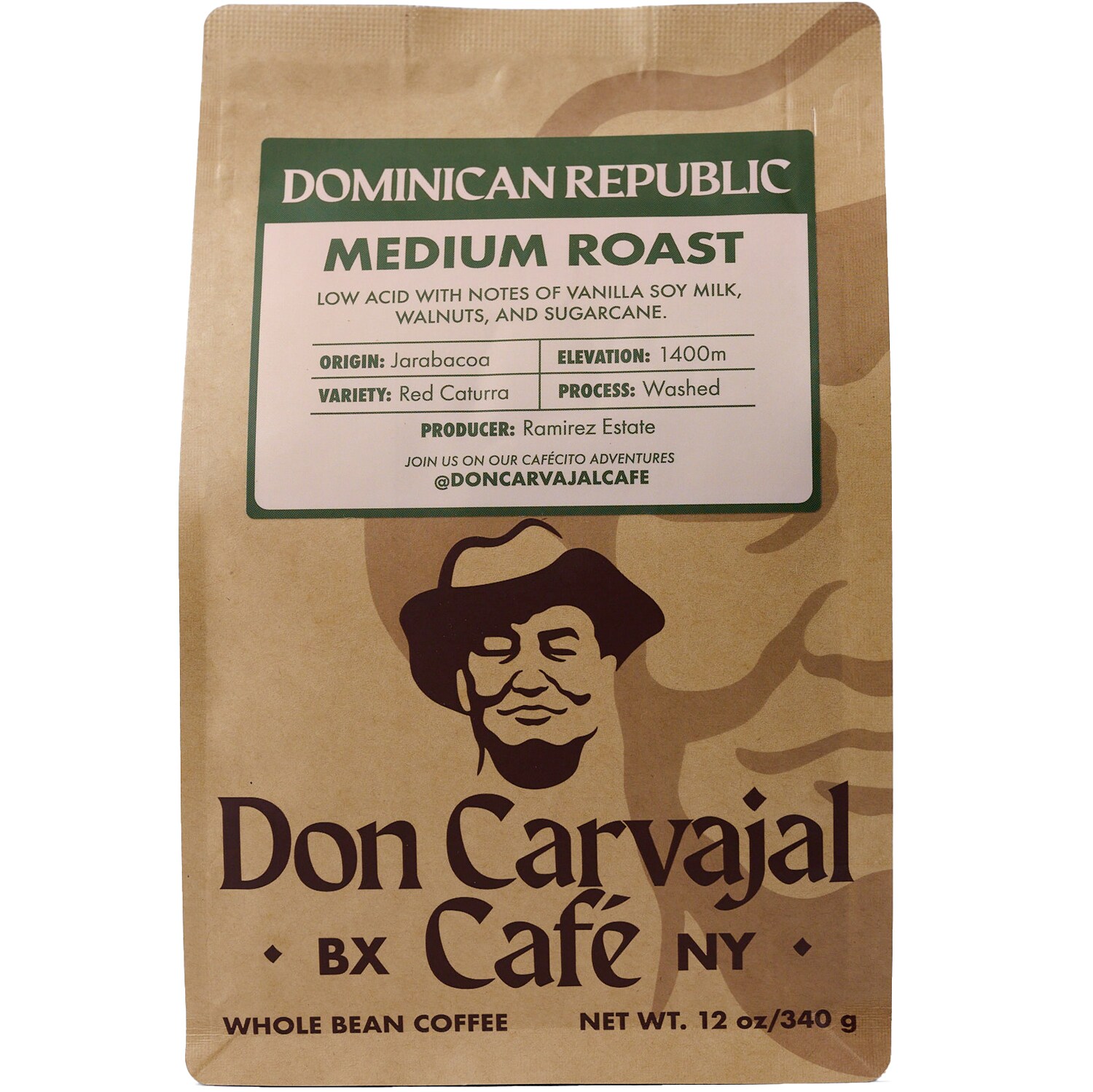 Don Carvajal Café Medium Roast Whole Bean Coffee, Dominican Republic
