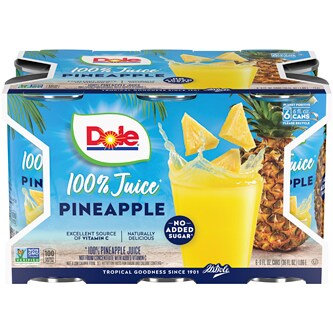 Dole 100% Pineapple Juice, No Added Sugar, Cans