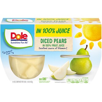 Dole Fruit Bowls, Diced Pears in 100% Fruit Juice