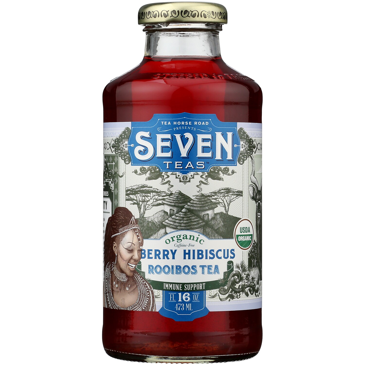Seven Teas Organic Rooibos Tea, Berry Hibiscus, Glass Bottle