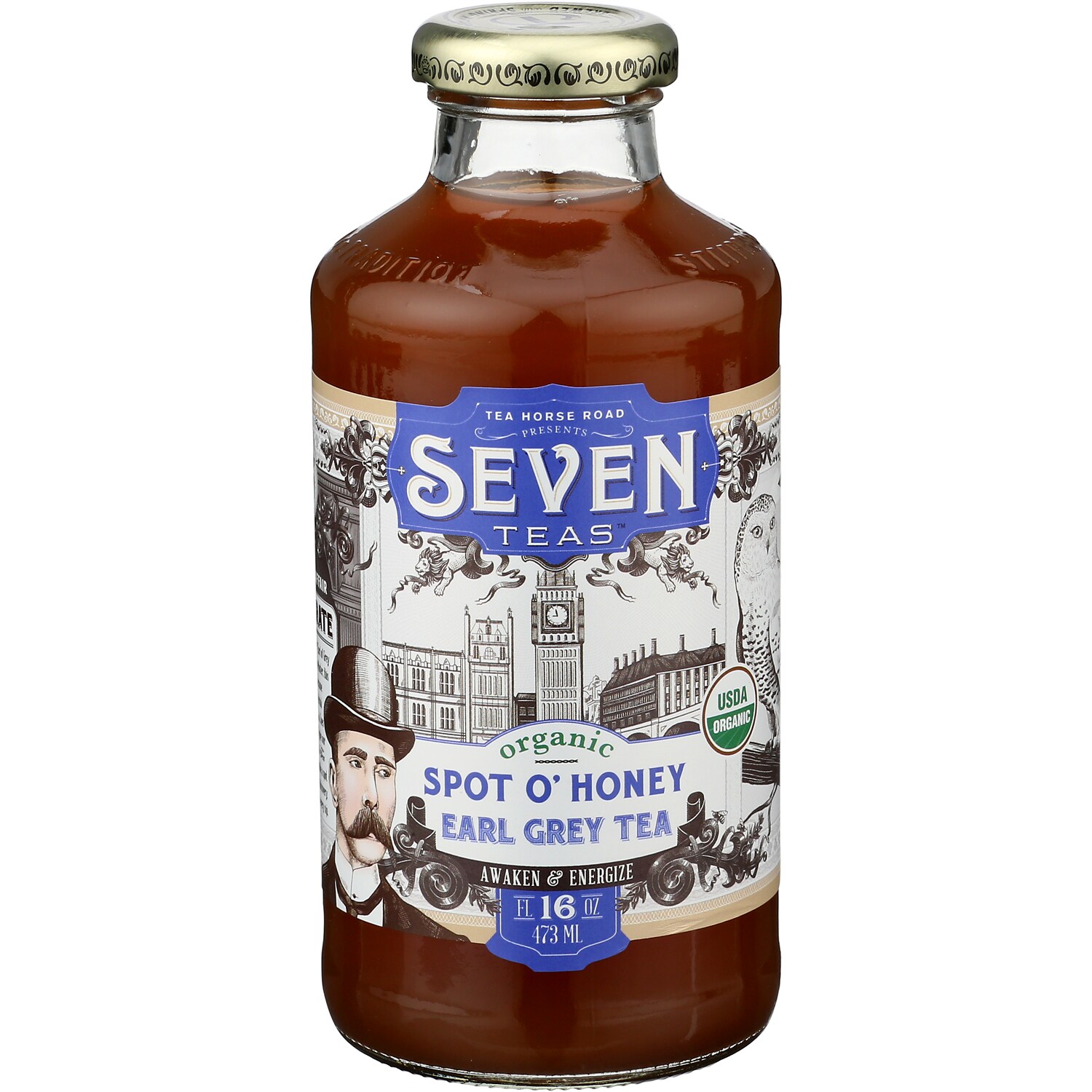 Seven Teas Organic Earl Grey Tea, Spot O'Honey, Glass Bottle