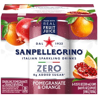 San Pellegrino Zero Sugar Italian Sparkling Drinks, Pomegranate & Orange, Cans