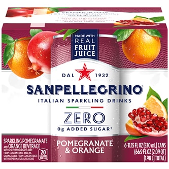 San Pellegrino Zero Sugar Italian Sparkling Drinks, Pomegranate & Orange, Cans