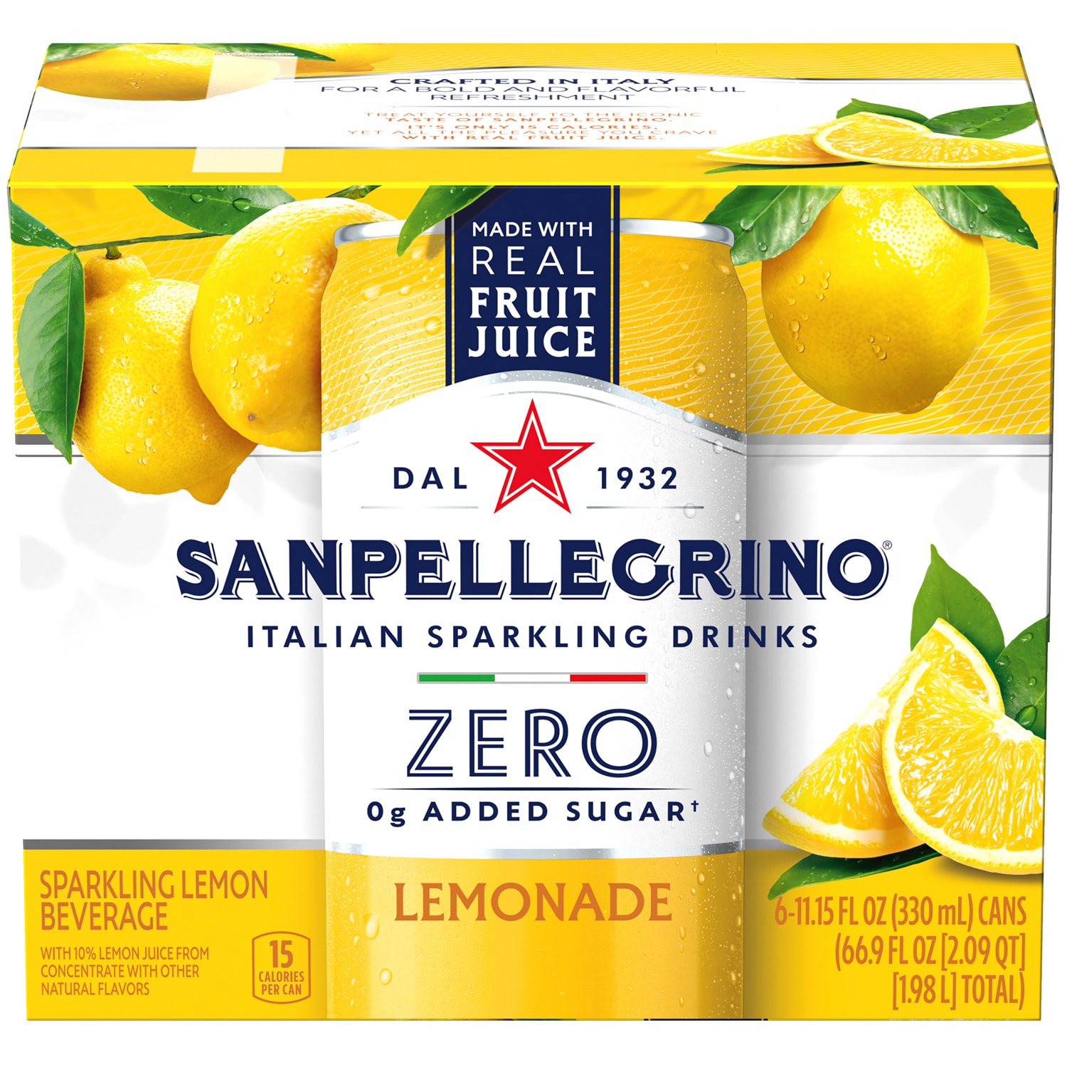 San Pellegrino Zero Sugar Italian Sparkling Drinks, Lemonade, Cans