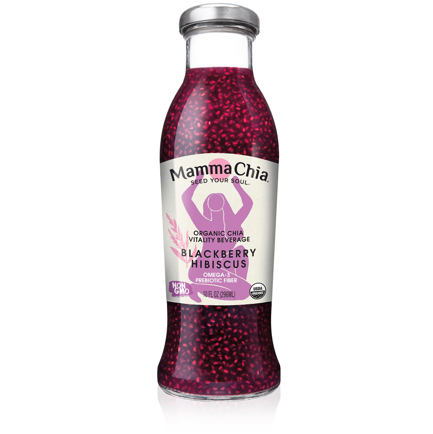 Mamma Chia Organic Chia Vitality Beverage, Blackberry Hibiscus, Glass Bottle