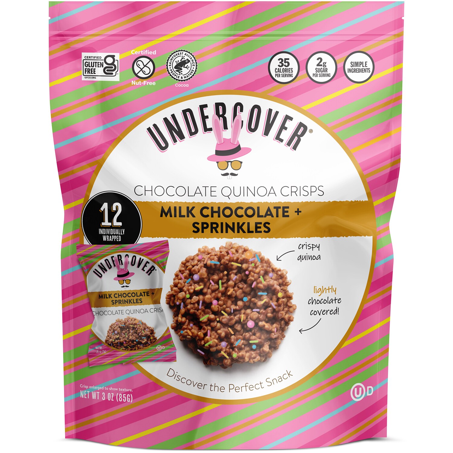 Undercover Chocolate Quinoa Crisps, Milk Chocolate + Sprinkles