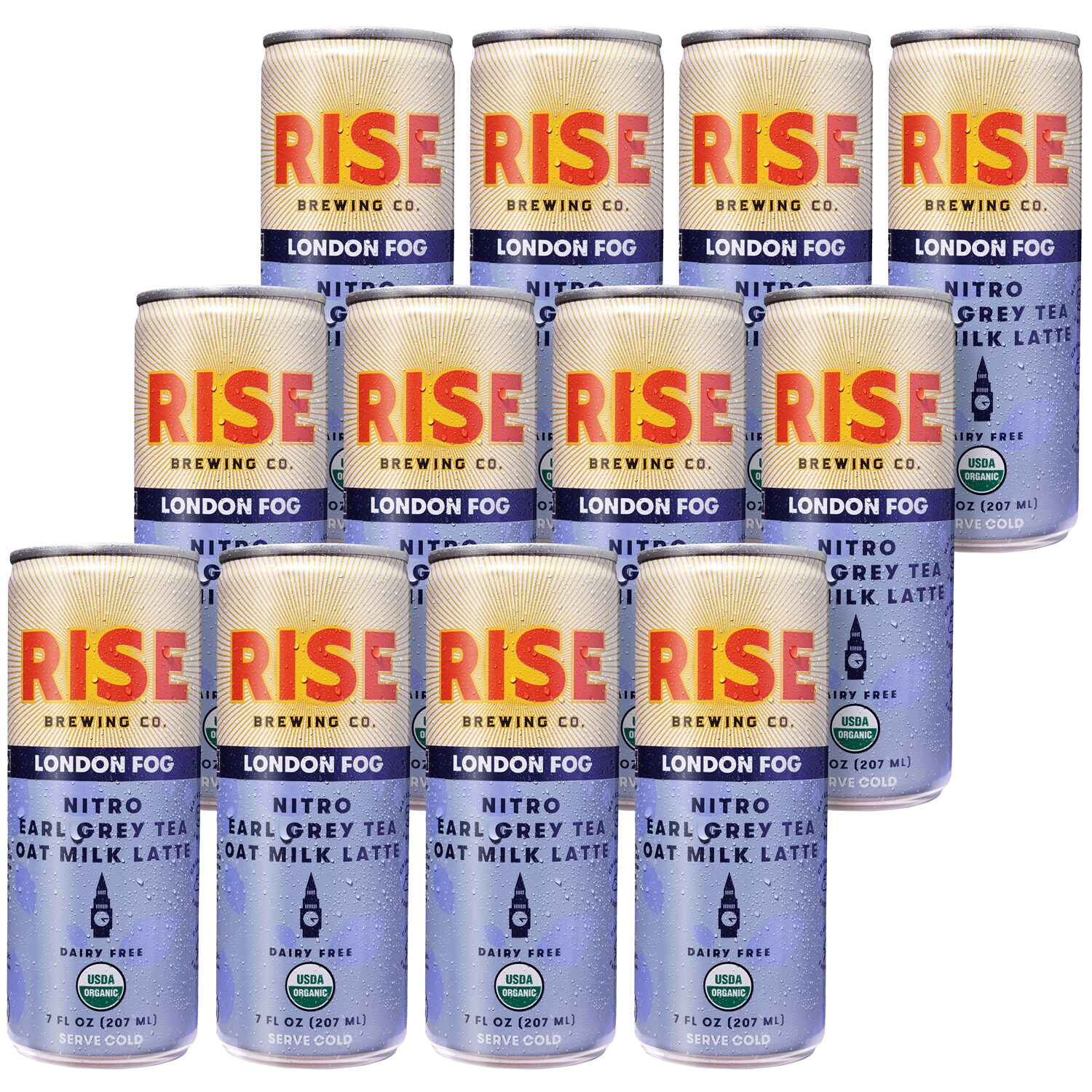 RISE Brewing Co. Nitro Earl Grey Tea Oat Milk Latte, London Fog, Cans