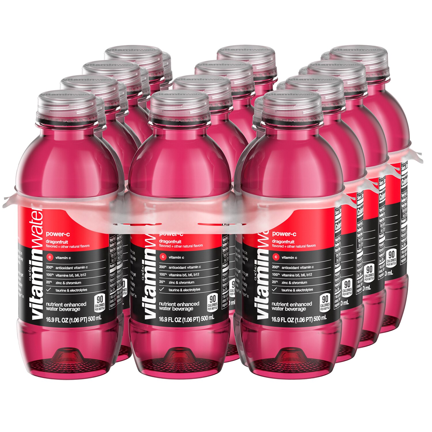 vitaminwater nutrient enhanced water beverage, power-c (dragonfruit), Plastic Bottles