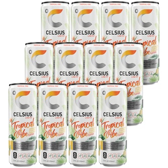Celsius Sparkling Energy Drink, Tropical Vibe, Cans