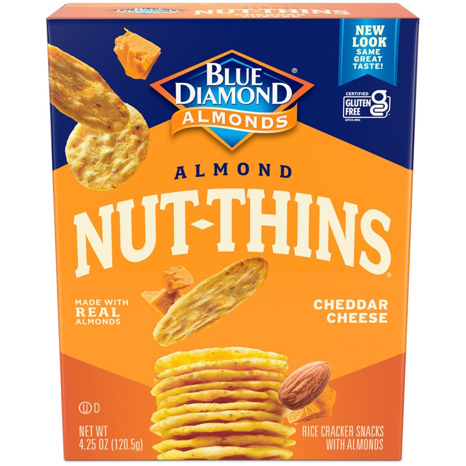 Blue Diamond Almond Nut-Thins, Cheddar Cheese Nut and Rice Cracker Snacks