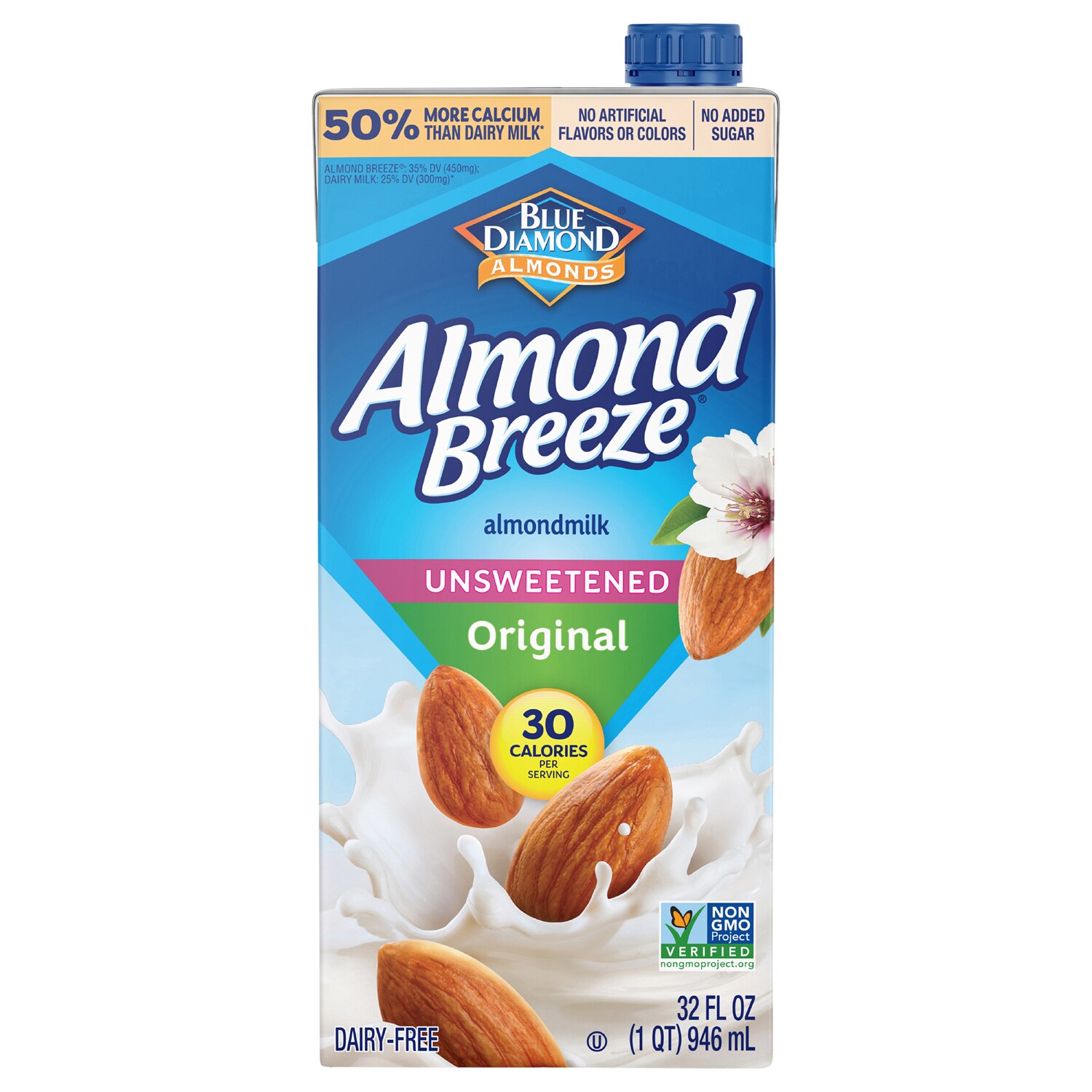 Blue Diamond Almond Breeze Almond Milk, Unsweetened Original, Carton