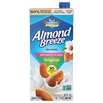 Blue Diamond Almond Breeze Almond Milk, Unsweetened Original, Carton