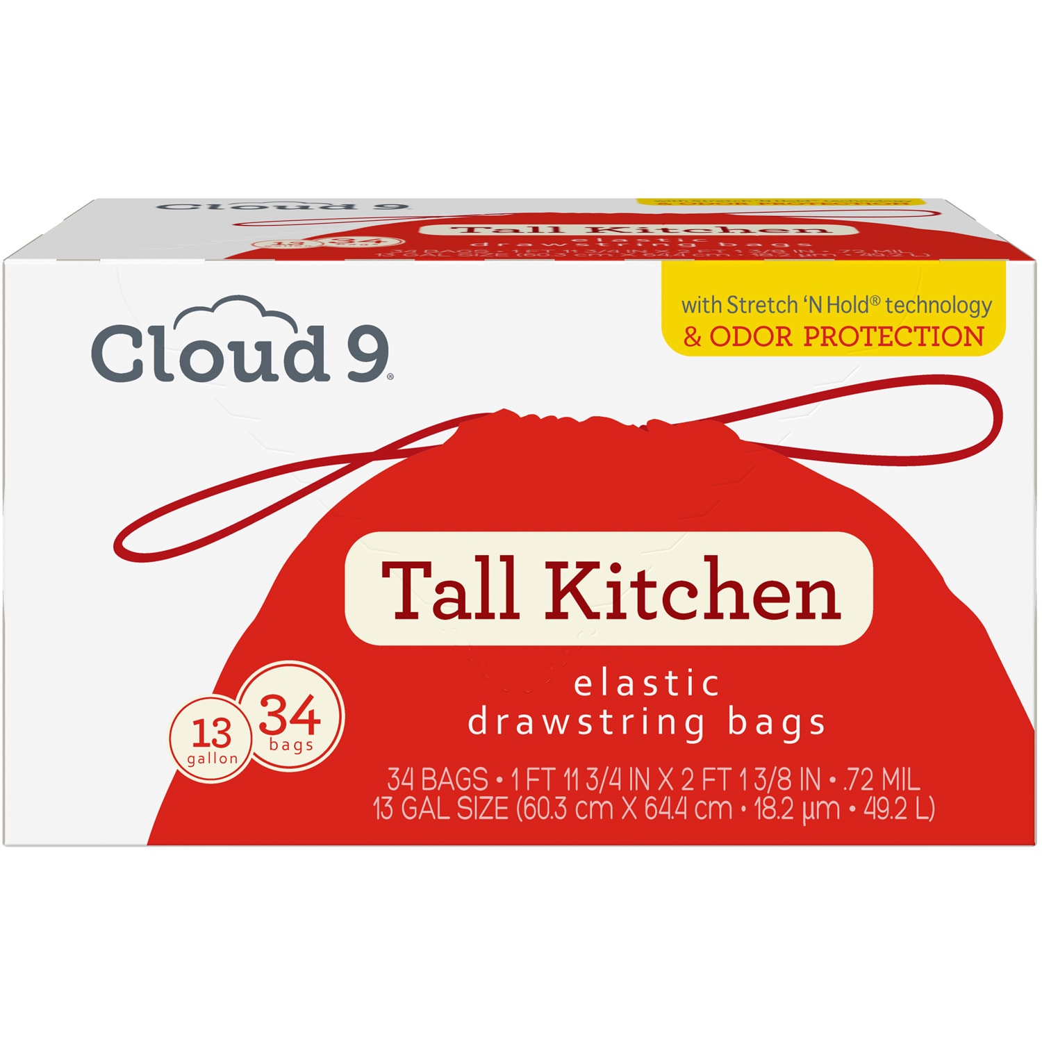 Cloud 9 Stretch & Hold Tall Kitchen Drawstring Bags with Odor Protection, 13 Gallon