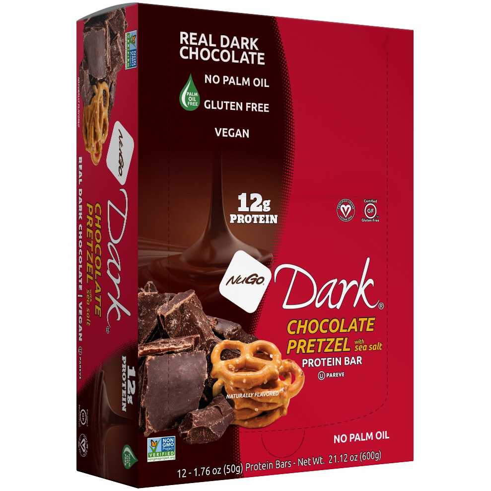NuGo Dark Bars, Gluten-Free Chocolate Pretzel with Sea Salt
