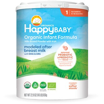 Happy Family Happy Baby Organic Milk Based Powder Infant Formula with Iron, Stage 1