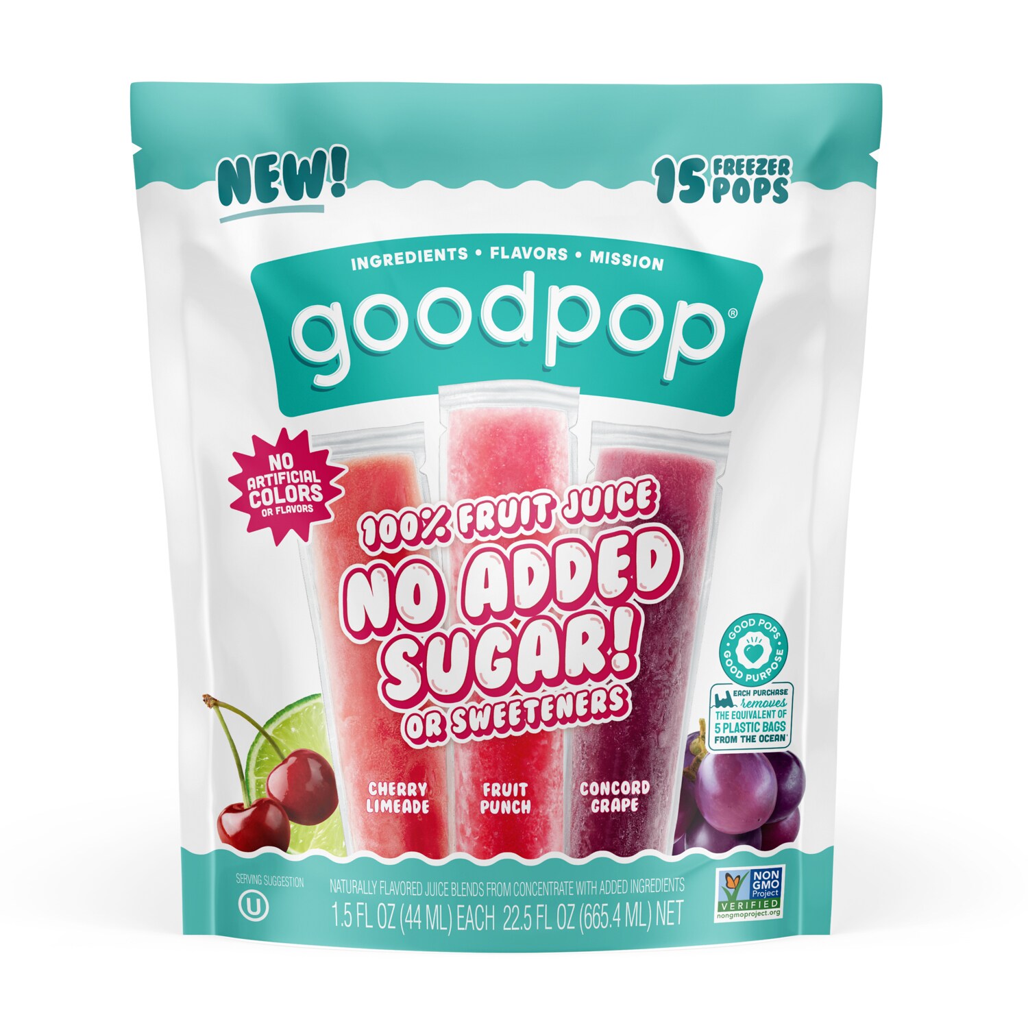 GoodPop Ready-to-Freeze Pops, Fruit Punch, Concord Grape, and Cherry Limeade
