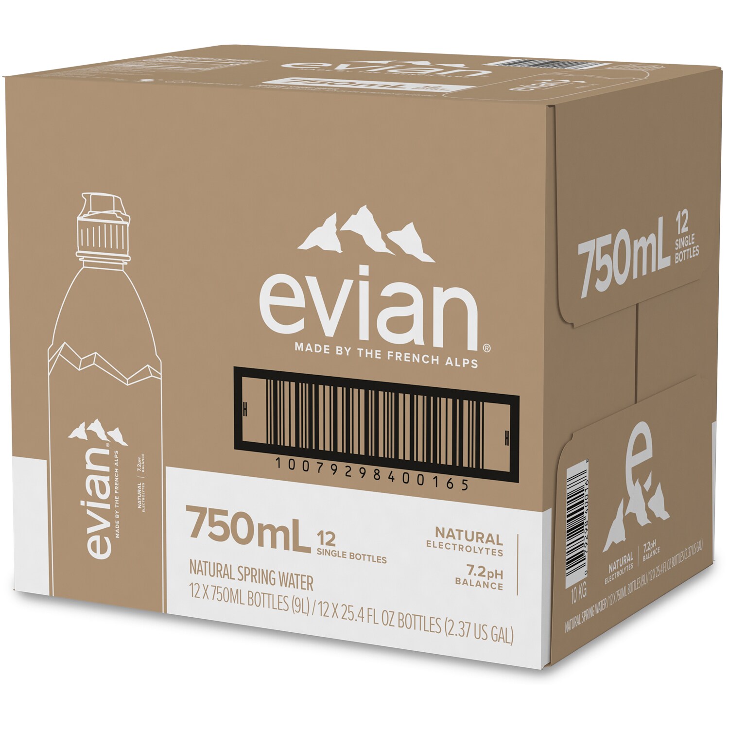 Evian Natural Spring Water, Sports Cap, Plastic Bottles
