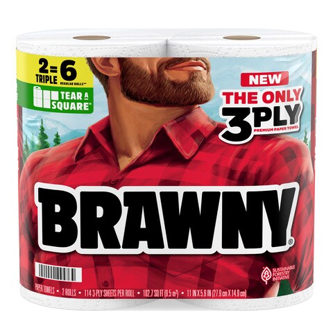 Brawny 3-Ply Paper Towels, Triple Rolls, Tear-A-Square