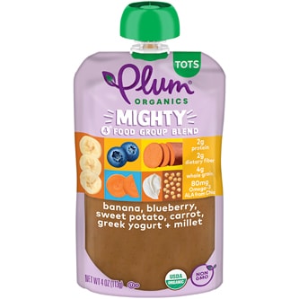 Plum Organics Mighty 4 Blend, Banana, Blueberry, Sweet Potato, Carrot, Greek Yogurt & Millet