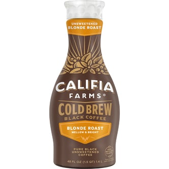 Califia Farms Pure Black Cold Brew Coffee, Unsweetened Blonde Roast, Plastic Bottle