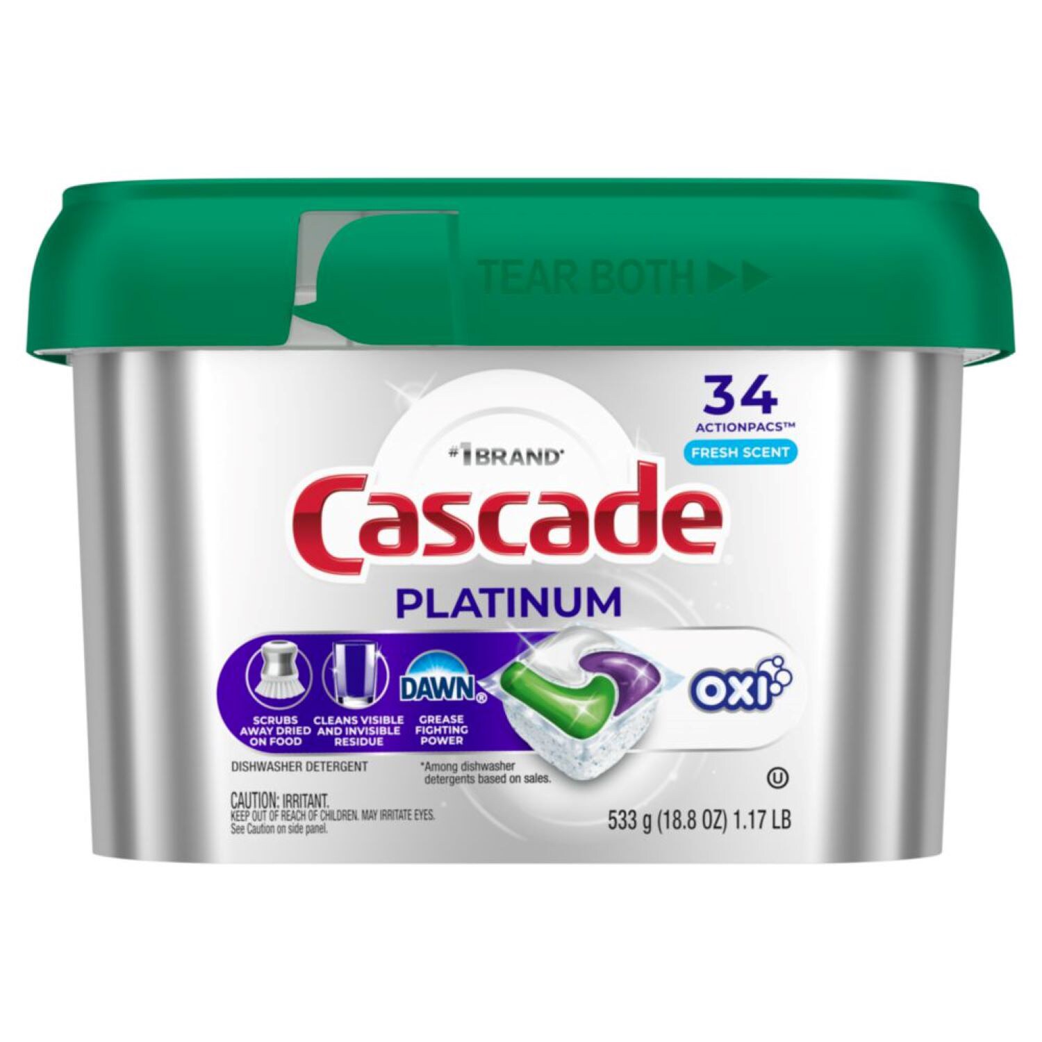 Cascade Platinum ActionPacs + Oxi Dishwasher Detergent, Fresh Scent