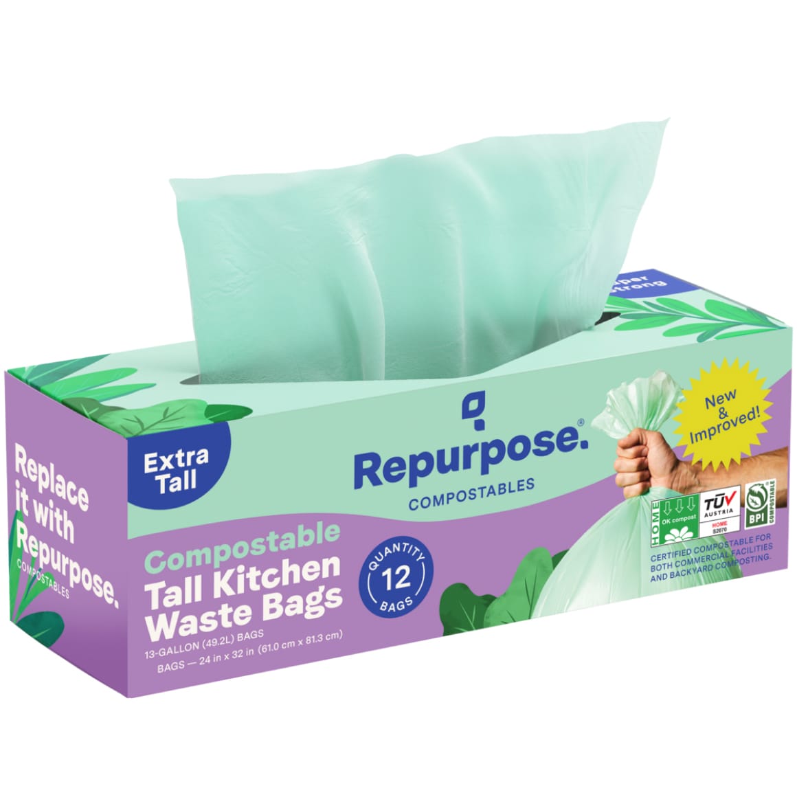 Repurpose Compostable Extra Strong Tall Kitchen Bags, 13 Gallon