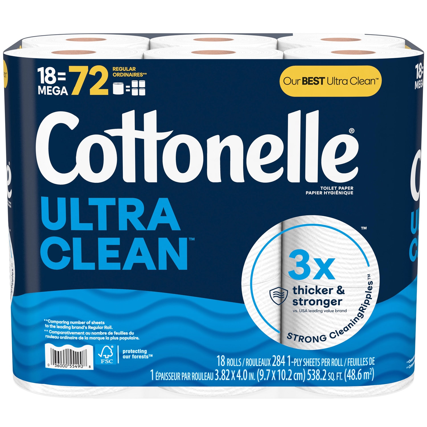 Cottonelle Ultra CleanCare 1-Ply Bathroom Tissue, Mega Rolls