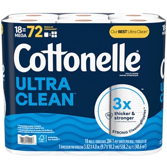 Cottonelle Ultra CleanCare 1-Ply Bathroom Tissue, Mega Rolls